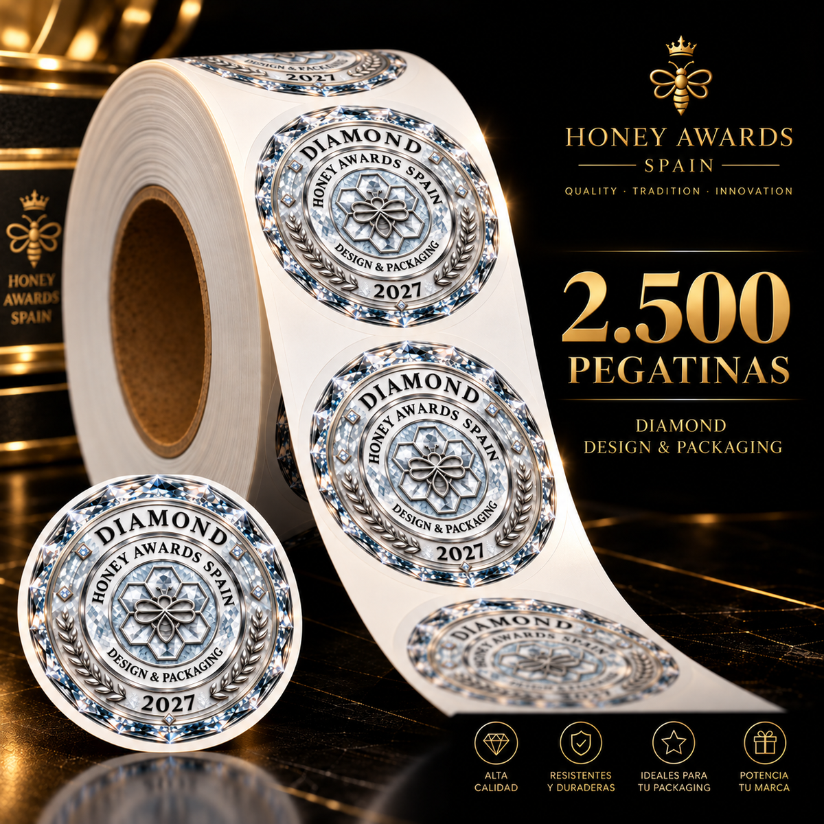 Badge Diamond 2027 · Diseño & Packaging