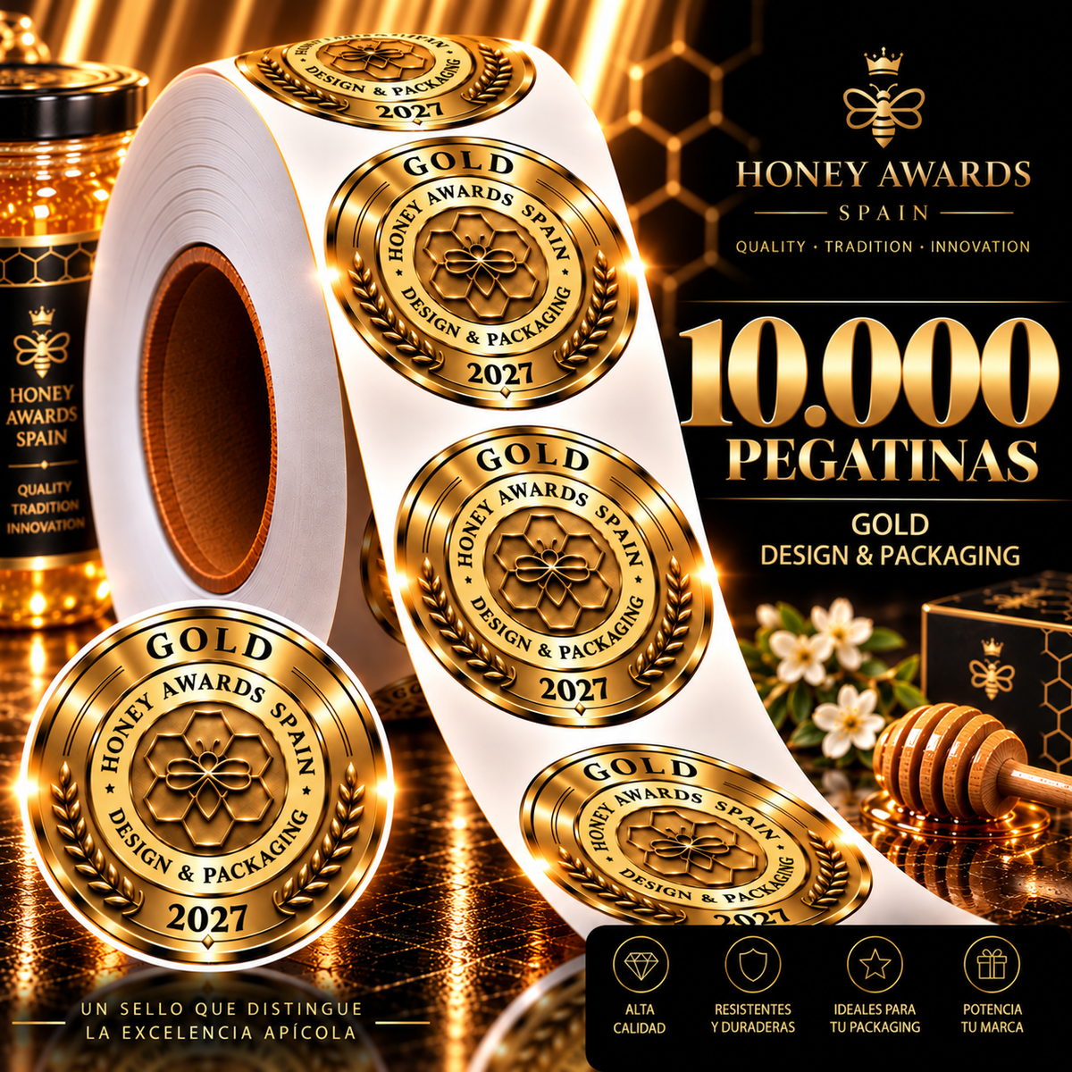 Badge Gold 2027 · Diseño & Packaging