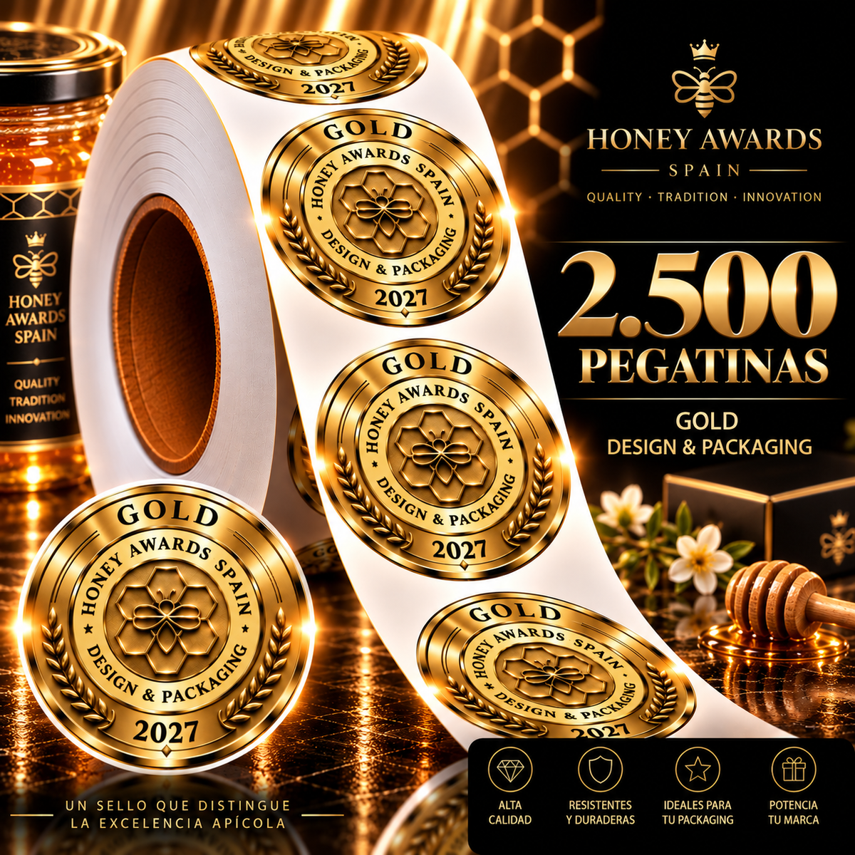 Badge Gold 2027 · Diseño & Packaging