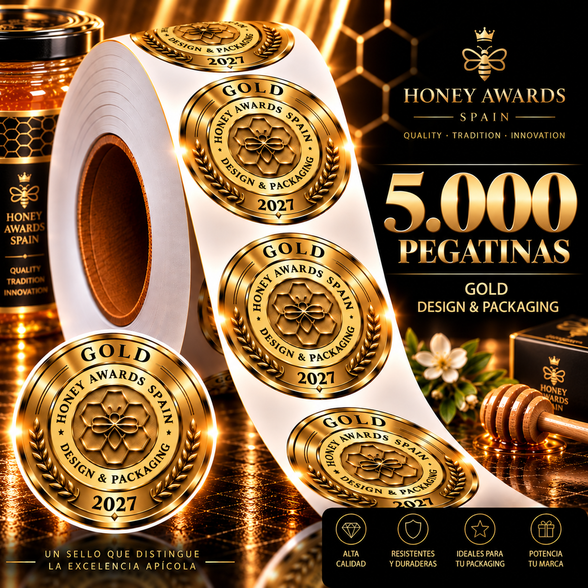 Badge Gold 2027 · Diseño & Packaging