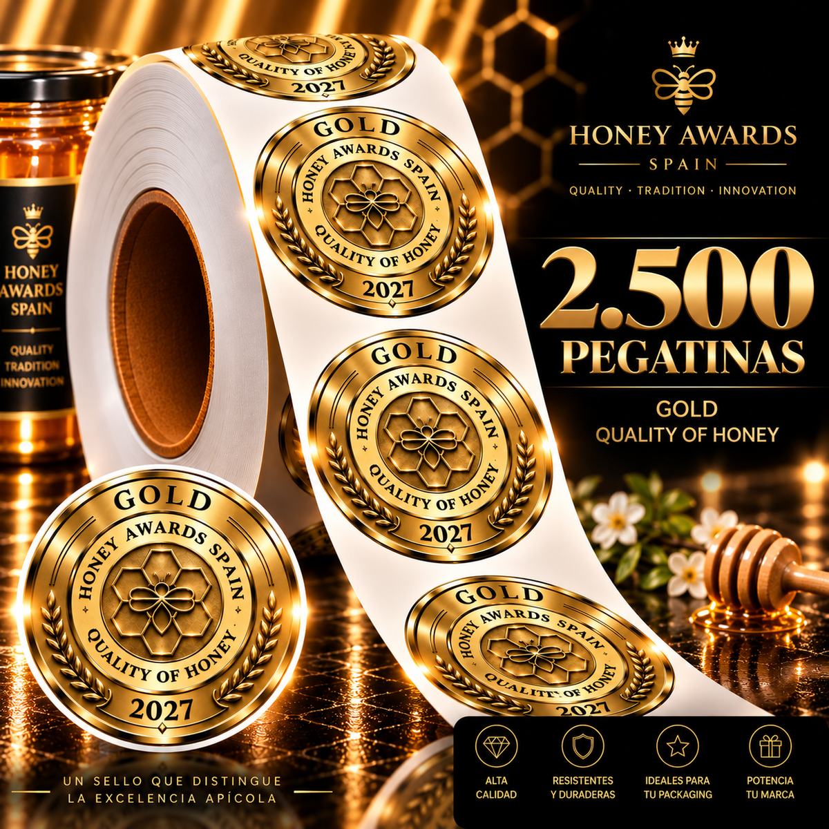 Badge Gold 2027 · Calidad de la Miel