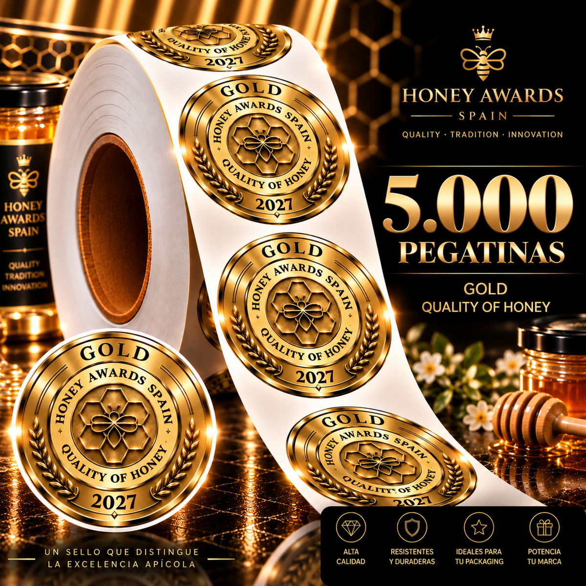 Badge Gold 2027 · Calidad de la Miel