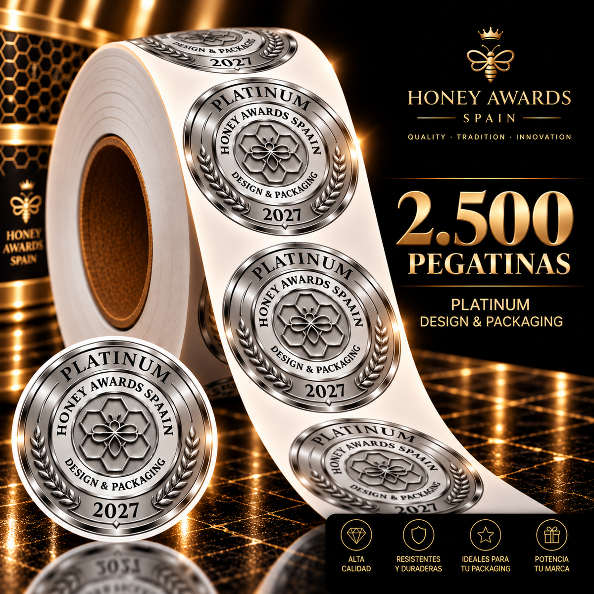Badge Platinum 2027 · Diseño & Packaging
