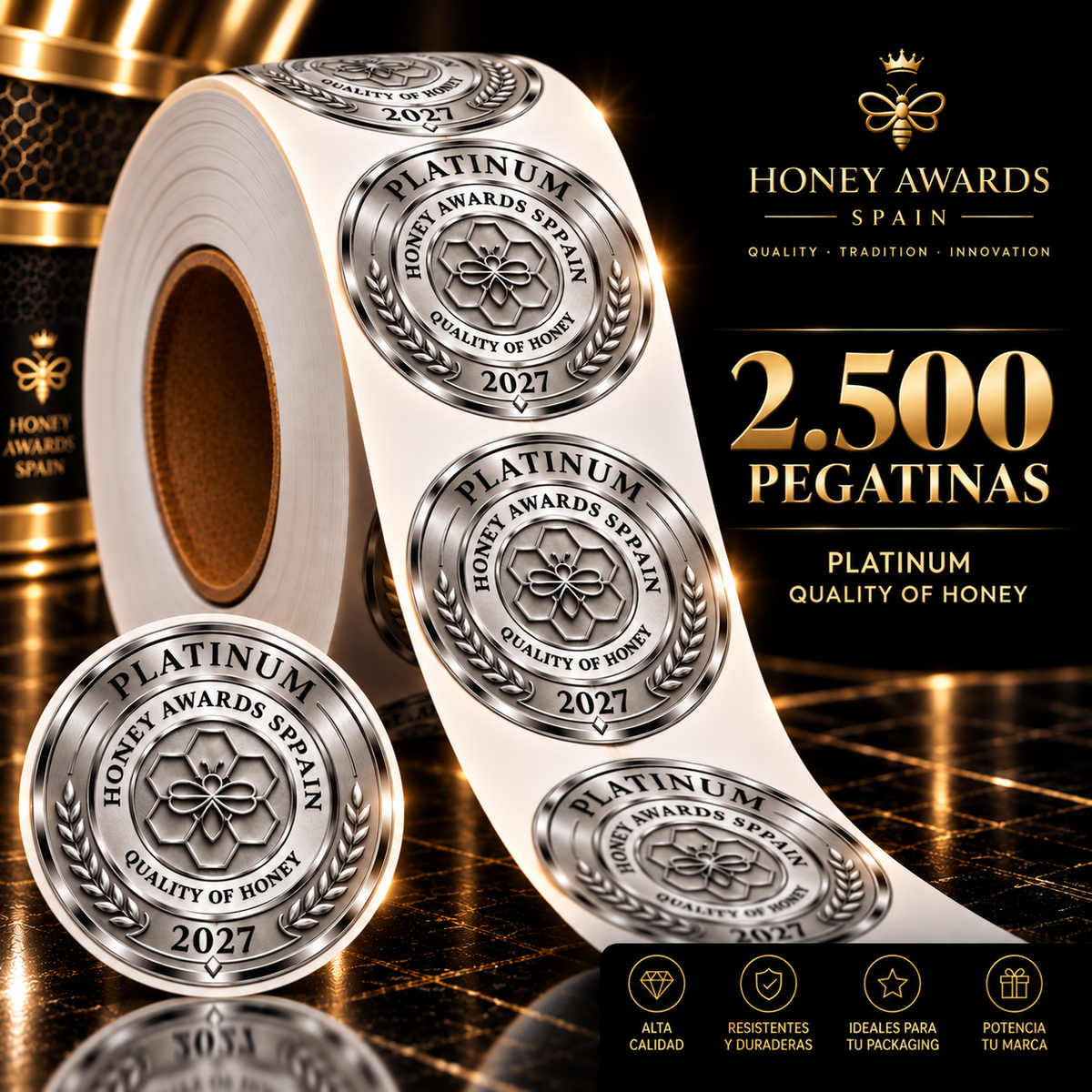 Badge Platinum 2027 · Calidad de la Miel